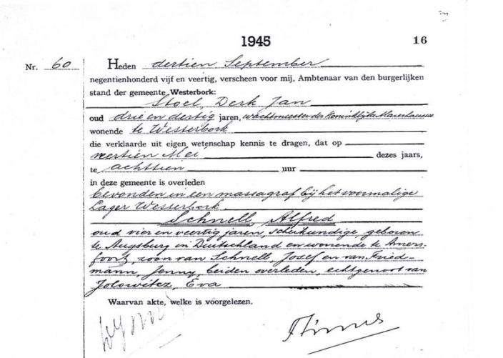 Overlijdensakte Alfred Schnell