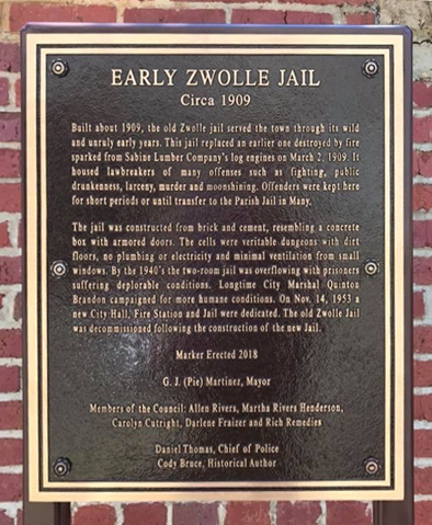 Zwolle Louisiana Plaquette Oude Gevangenis