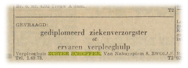 Advertentie 10 april 1964 Zuster Scheffer DZ